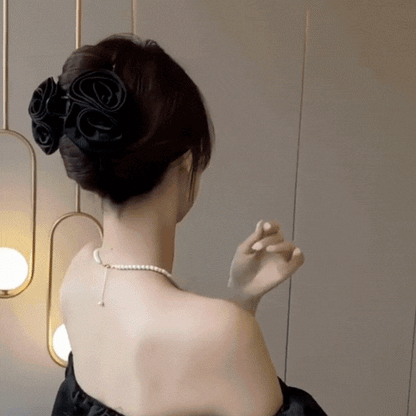 Burgundy Double Rose Flower Hair Claw Clip for Women & Girls – Elegant Floral Satin Hair Clutcher