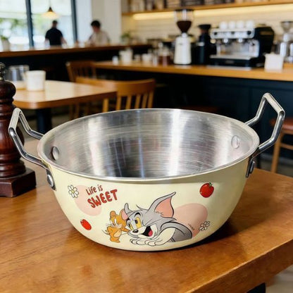 Tom and Jerry Stainless Steel Kadai with Dual Handles | Cute Cartoon Deep Cooking Bowl & Multipurpose Kitchen Pot – Single Piece
