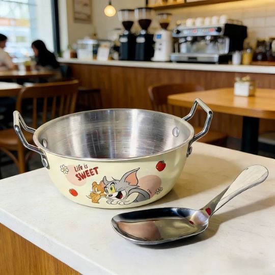 Tom and Jerry Stainless Steel Kadai with Dual Handles | Cute Cartoon Deep Cooking Bowl & Multipurpose Kitchen Pot – Single Piece