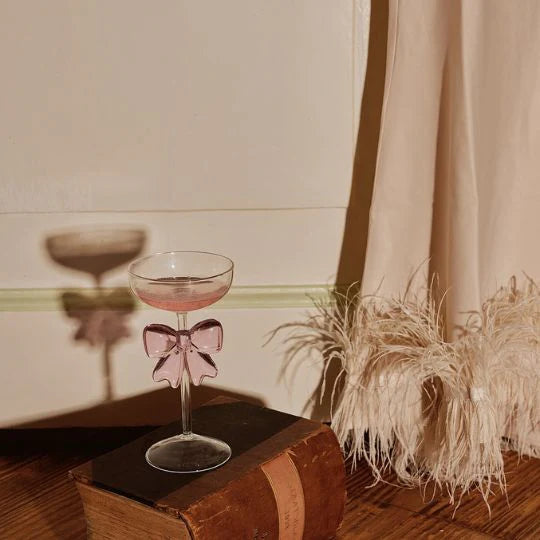 Pink Bow Coupe Glass | Cute Aesthetic Cocktail & Champagne Glass | Kawaii Glassware for Drinks & Desserts
