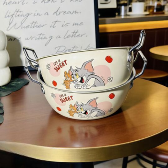 Tom and Jerry Stainless Steel Kadai with Dual Handles | Cute Cartoon Deep Cooking Bowl & Multipurpose Kitchen Pot – Single Piece