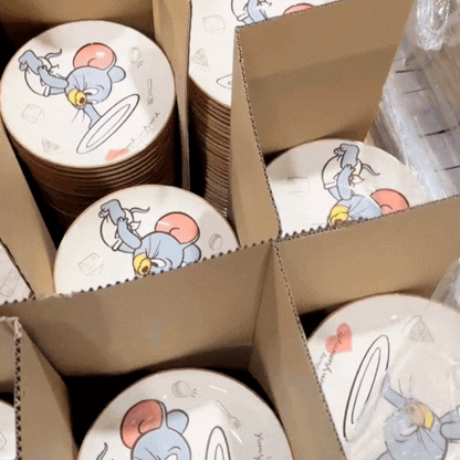 Tom & Jerry Cartoon Ceramic Snack Plate Set – Cute Kids Dessert Plate, Breakfast Plate, Serving Dish for Home, Kitchen & Gifts (Set of 2)