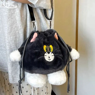 Tom & Jerry Plush Sling Bag for Girls | Cute Cartoon Fur Crossbody Mini Bag with Long Strap