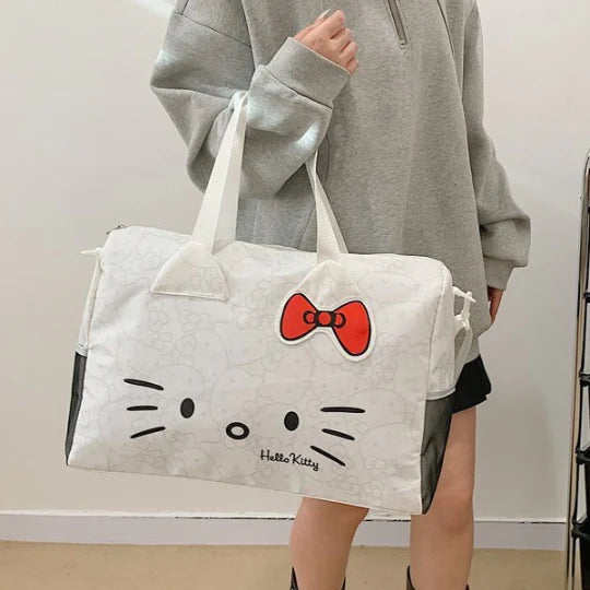 Hello Kitty Large Travel Duffle Bag with Trolley Sleeve | Cute Kawaii Weekend Bag, Gym Bag, Overnight Luggage for Girls & Women