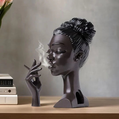 Elegant Lady Face Incense Burner Set with Hand Holder – Modern Resin Smoke Backflow Incense Burner Statue | Aesthetic Home Decor & Meditation Aromatherapy Showpiece