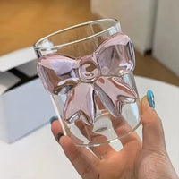 Kawaii Pink Bow Glass Cup – Cute 3D Bow Drinking Glass for Milk, Coffee, Juice & Aesthetic Home Décor