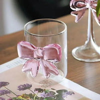 Kawaii Pink Bow Glass Cup – Cute 3D Bow Drinking Glass for Milk, Coffee, Juice & Aesthetic Home Décor