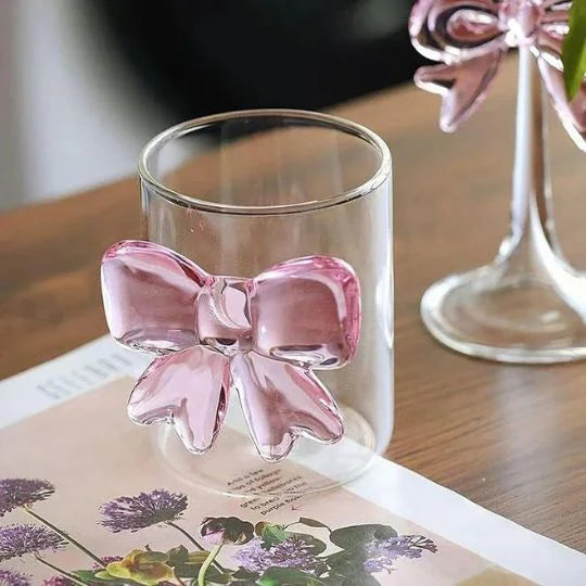 Kawaii Pink Bow Glass Cup – Cute 3D Bow Drinking Glass for Milk, Coffee, Juice & Aesthetic Home Décor