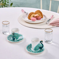 Luxury Peacock Design Coffee Cup & Saucer Set (one set)  – Ceramic Tea Cup with 3D Swan Handle, Premium Decorative Mug Set for Home & Gifting