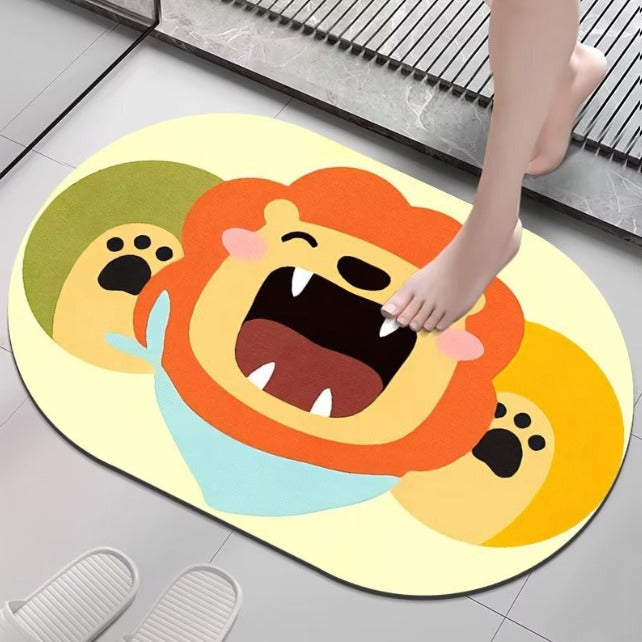 Cute Cartoon Lion Bathroom Mat – Anti-Slip Absorbent Floor Rug for Kids, Bedroom, Living Room & Home Decor