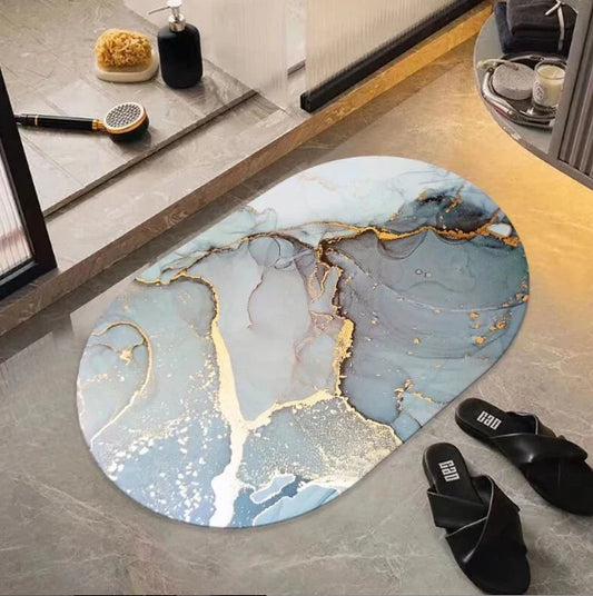 Luxury Marble Print Anti-Slip Bathroom Doormat – Quick Dry Soft Floor Mat for Home, Kitchen & Living Room