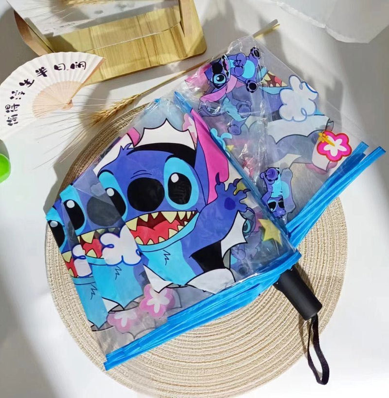Cute Stitch & Angel Transparent Umbrella – Kawaii Cartoon Umbrella for Kids & Adults