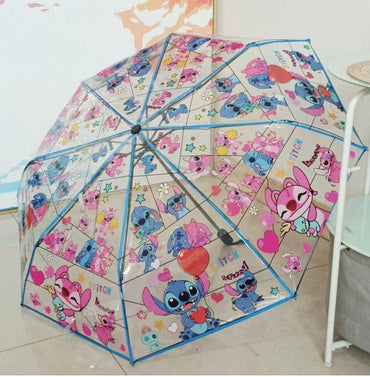 Cute Stitch & Angel Transparent Umbrella – Kawaii Cartoon Umbrella for Kids & Adults