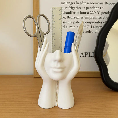 Modern Abstract Face Hand Holder Vase | Multipurpose Ceramic Organizer for Makeup Brushes, Cutlery & Home Décor