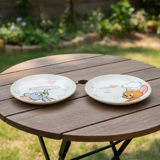 Tom & Jerry Cartoon Ceramic Snack Plate Set – Cute Kids Dessert Plate, Breakfast Plate, Serving Dish for Home, Kitchen & Gifts (Set of 2)