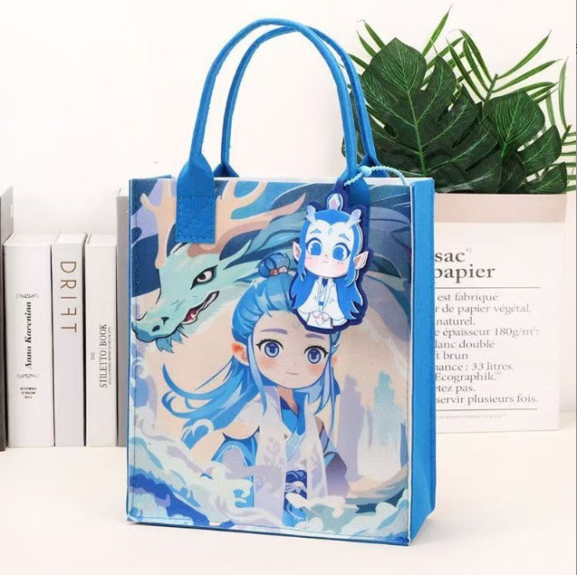 Blue Dragon Spirit Kawaii Tote Bag | Cute Anime Character Handbag for Everyday Use