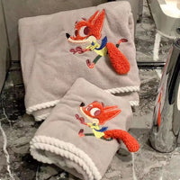 Cute Fox Embroidered Towel & Hand Towel Combo Set – Soft Cotton Bath Towel for Kids & Adults
