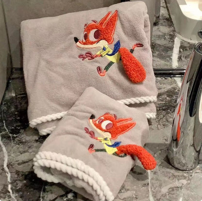 Zootopia Nick Embroidered Towel & Hand Towel Combo Set – Soft Cotton Bath Towel for Kids & Adults
