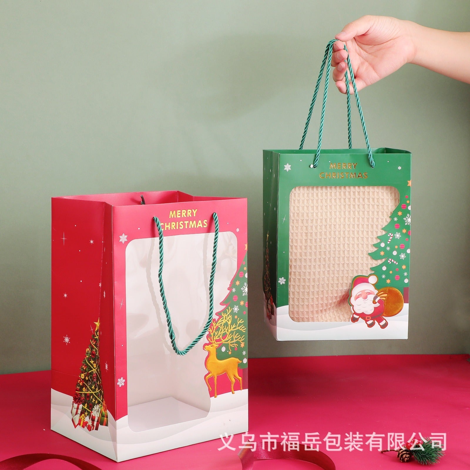 Christmas Theme Paper Gift Bag with Window – 35×25 cm | Premium Holiday Gift Packaging