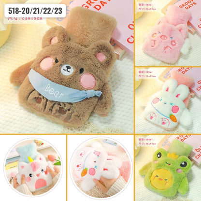 Cute Kawaii Plush Hot Water Bottle 500ml – Soft Cartoon Animal Warm Water Bag for Winter, Pain Relief & Cozy Comfort
