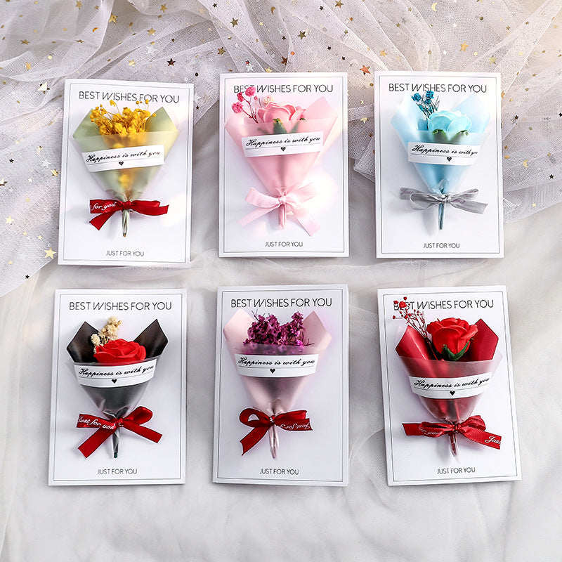 3D Mini Flower Bouquet Greeting Card – Handmade Dried Flower Pop-Up Card | Romantic Rose & Sunflower Gift Card | Birthday, Anniversary, Valentine & Thank You Card