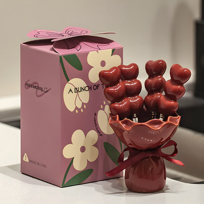 Heart Bubble Fruit Fork Set with Ceramic Bouquet Holder – Cute Dessert Forks Gift Set | Aesthetic Snack Picks for Cake, Fruits & Parties