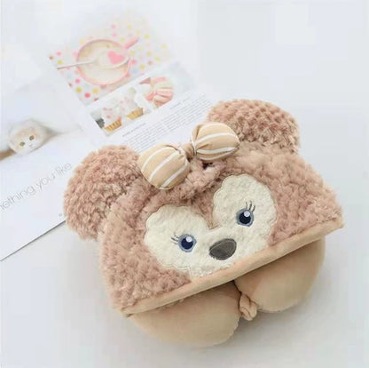Kawaii Bear Plush Travel Neck Pillow Hat – Cute Cartoon Winter Cap with U-Shaped Neck Cushion | Soft Teddy Ear Cosplay Hoodie Cap for Girls