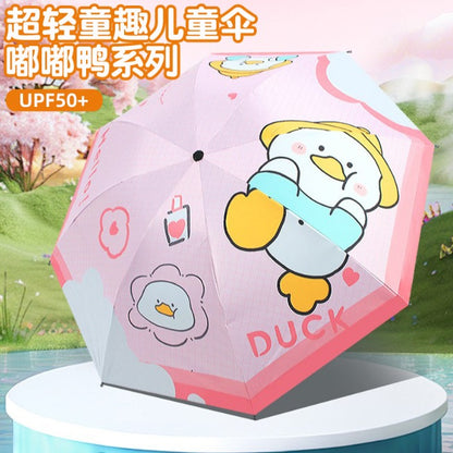 Cute Duck Kids Umbrella – UPF50+ UV Protection Cartoon Umbrella for Children | Lightweight Windproof Rain & Sun Umbrella (Pink, Yellow & Purple)