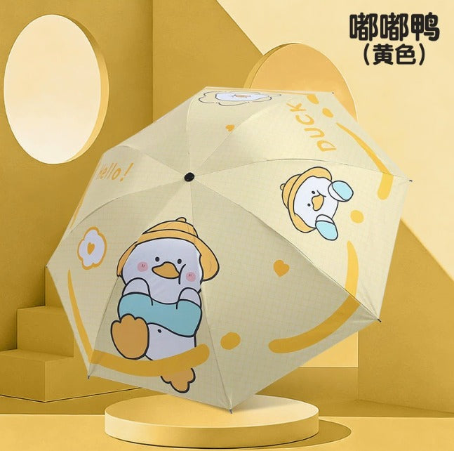 Cute Duck Kids Umbrella – UPF50+ UV Protection Cartoon Umbrella for Children | Lightweight Windproof Rain & Sun Umbrella (Pink, Yellow & Purple)