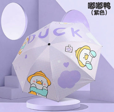 Cute Duck Kids Umbrella – UPF50+ UV Protection Cartoon Umbrella for Children | Lightweight Windproof Rain & Sun Umbrella (Pink, Yellow & Purple)