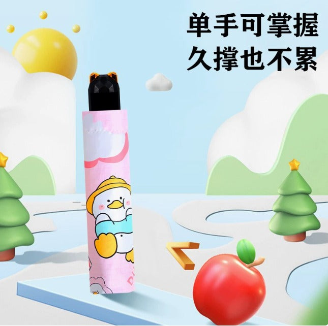 Cute Duck Kids Umbrella – UPF50+ UV Protection Cartoon Umbrella for Children | Lightweight Windproof Rain & Sun Umbrella (Pink, Yellow & Purple)