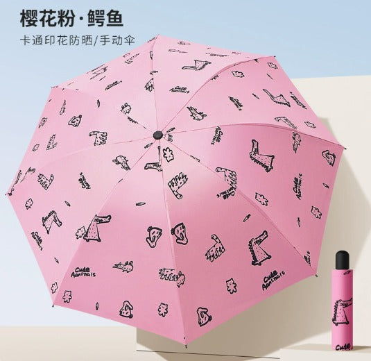 Cute Animals Pink Automatic Folding Umbrella | Portable UV Protection Sun & Rain Umbrella | Windproof Travel Umbrella for Women, Girls & Kids