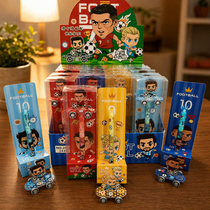 Pack of 4 Football Cartoon Skateboard Gel Pens | Cute Soccer Character Roller Skate Pens | 0.5mm Black Ink Writing Pens for Kids | Fancy School Stationery | Return Gift Pen Set
