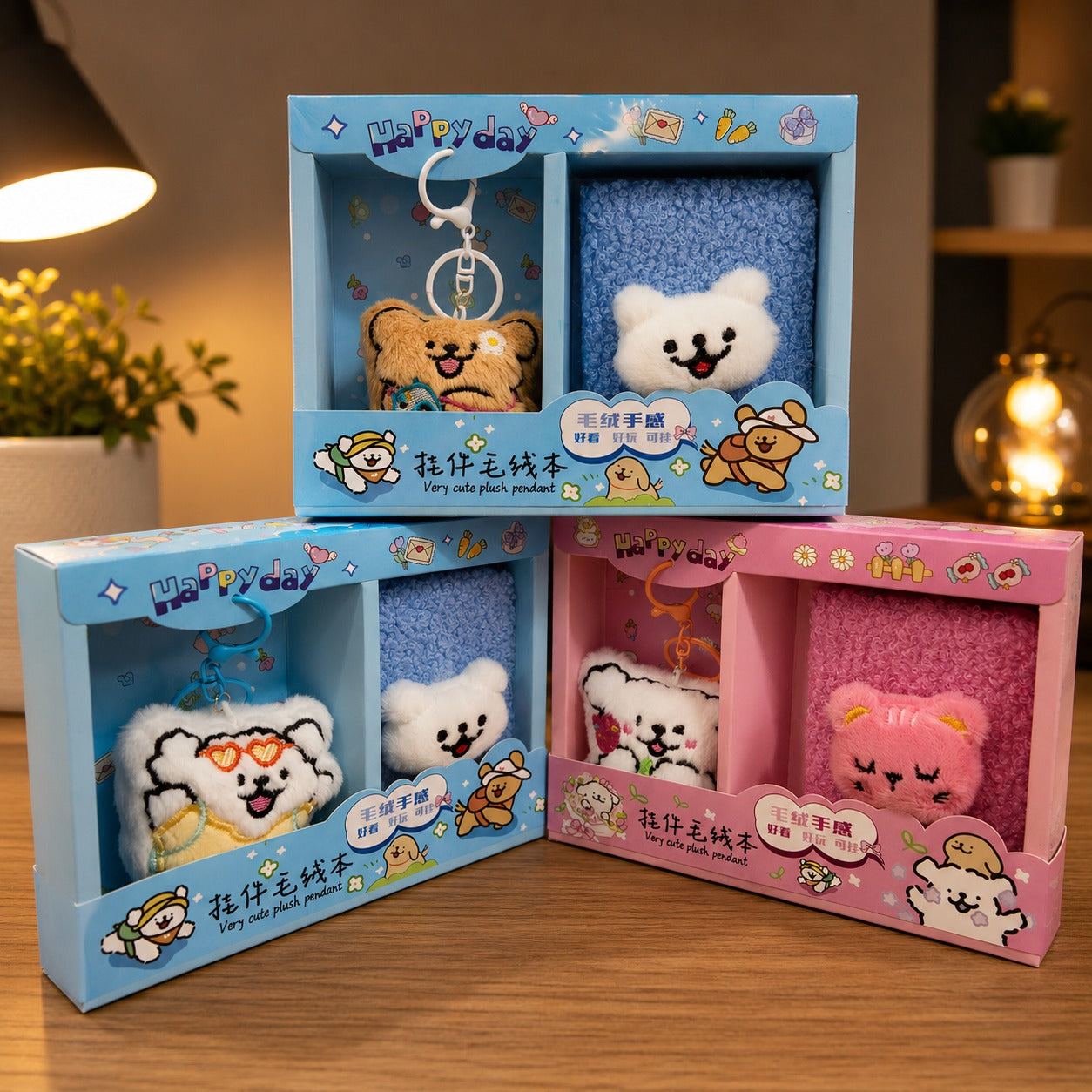 Cute Plush Animal Keychain with Mini Diary Gift Set | Kawaii Plush Keyring & Soft Pocket Notebook Combo | Cartoon Bear Diary Gift Box for Girls, Kids & Teens