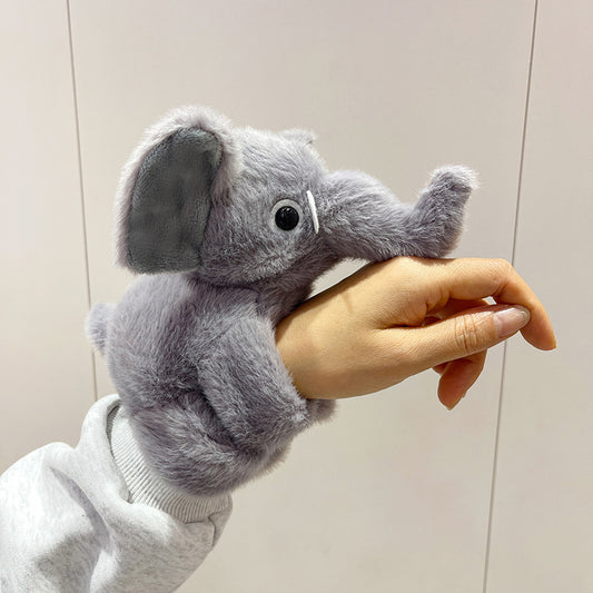 Cute Grey Elephant Plush Wrist Hugger – Soft Stuffed Elephant Slap Bracelet / Hand Cuff Toy for Kids & Adults