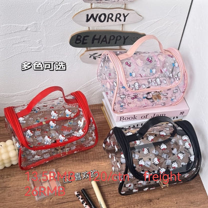 Hello Kitty Transparent Cosmetic Bag | Cute Sanrio Makeup & Toiletry Travel Organizer Pouch with Handle | Waterproof PVC Storage Bag