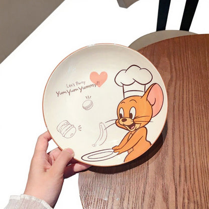 Tom & Jerry Cartoon Ceramic Snack Plate Set – Cute Kids Dessert Plate, Breakfast Plate, Serving Dish for Home, Kitchen & Gifts (Set of 2)