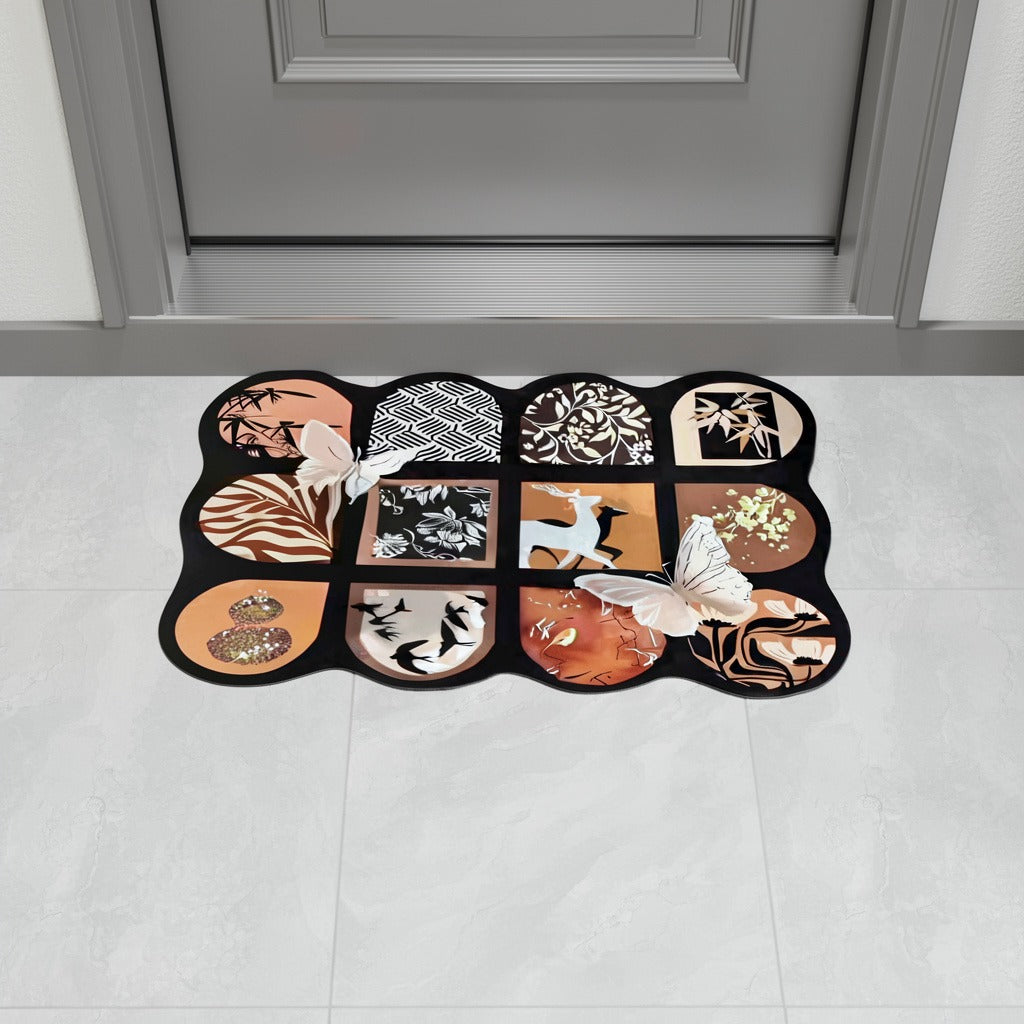 Modern Abstract Butterfly Floral Door Mat | Luxury Anti-Slip Entrance Rug | Decorative Living Room, Bedroom & Entryway Floor Mat