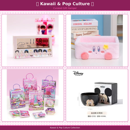 Kawaii Gift Hamper for Girls &amp; Teens | Digital Desk Clock, Plush Storage Basket, Ceramic Bowl &amp; Surprise Collectible Set | Cute Aesthetic Birthday Gift Box