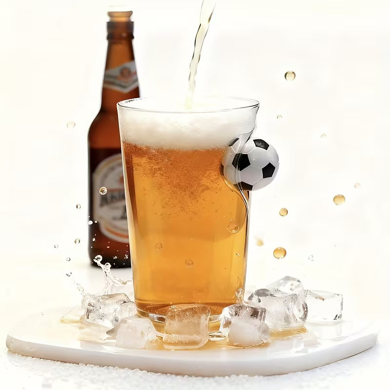 Football Handle Glass 550ml | Unique Soccer Ball Grip Drinking Glass for Cold Drinks, Juice & Mocktails