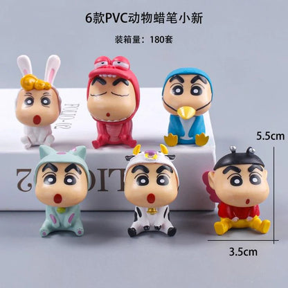Crayon Shin Chan Animal Costume PVC Mini Action Figure Set of 6 | Cute Shinchan Collectible Figurines | Anime Desk Decor | Kawaii Toy Gift for Kids & Fans