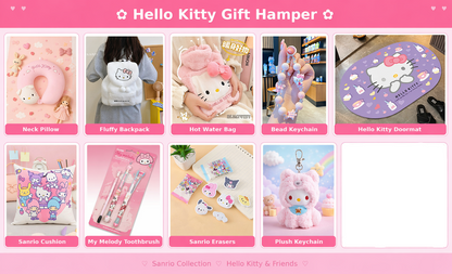 Ultimate Hello Kitty Kawaii Premium Gift Hamper Set – Cute Plush Backpack, Neck Pillow, Keychain, Bracelet, Stationery & Cozy Essentials Box