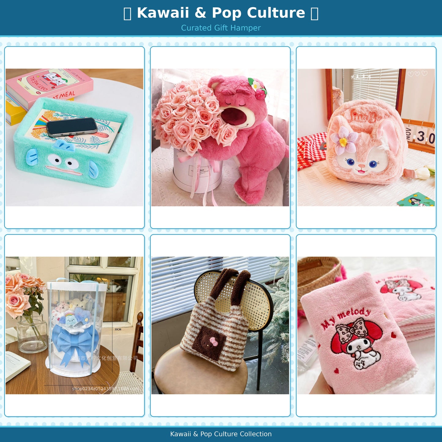 Kawaii Plush Gift Hamper for Girls &amp; Teens | Plush Storage Basket, Flower Bouquet Plush, Mini Tote Bag, Soft Hand Towel &amp; Surprise Gift Box | Aesthetic Birthday Hamper