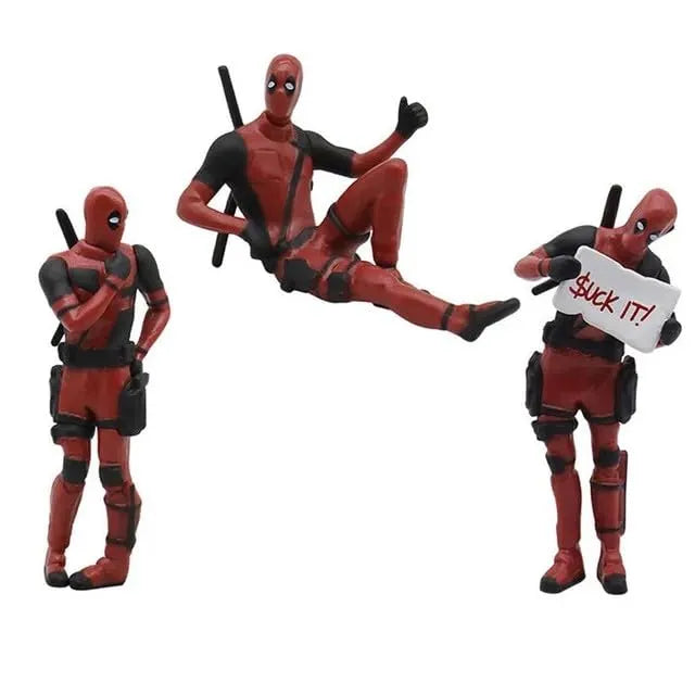 Deadpool Mini Action Figure Set (3 Poses) – Funny Superhero Collectible PVC Desk Decor | Mini Deadpool Statue for Home, Office, Car Dashboard & Gifts