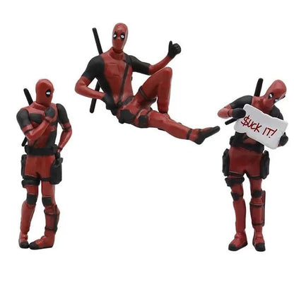 Deadpool Mini Action Figure Set (3 Poses) – Funny Superhero Collectible PVC Desk Decor | Mini Deadpool Statue for Home, Office, Car Dashboard & Gifts