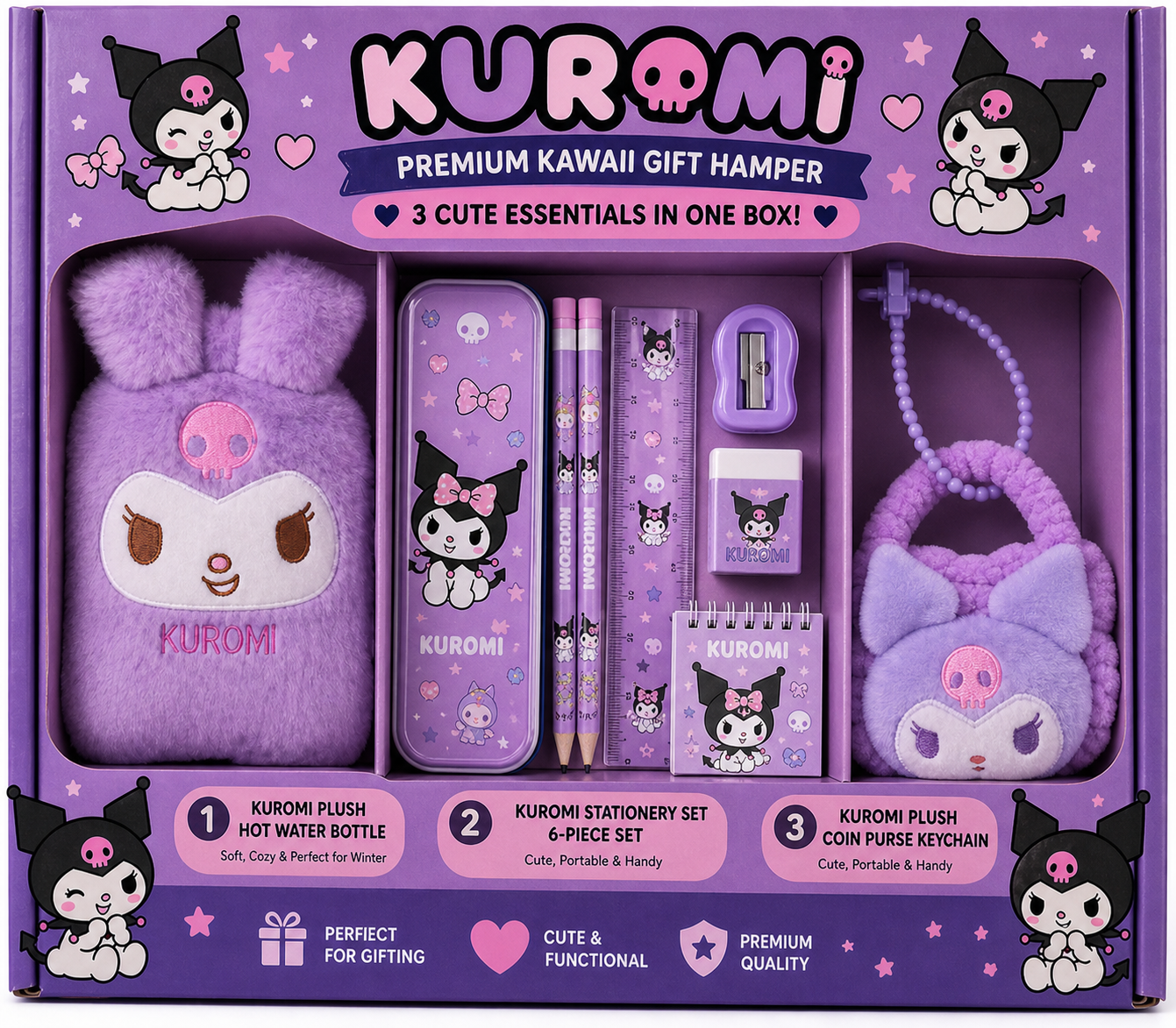 Kuromi Mini Kawaii Gift Hamper – 3 Premium Essentials