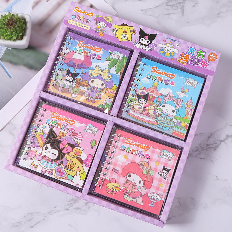 Kuromi Square Wire Loop Book - 10x10cm, 18 Sheets,  - Cute Bean Sticker Notebook, Durable Material Book for Crafting & Personalizing(pack of 4)