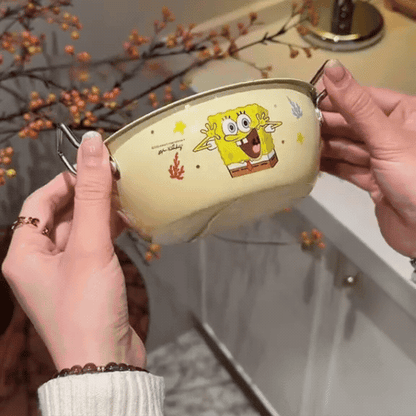 SpongeBob SquarePants Stainless Steel Serving Bowl with Side Handles – Cute Cartoon Cooking & Serving Pot (Single Piece)