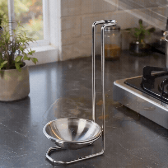 Stainless Steel Ladle Holder with Stand – Kitchen Spoon Rest for Cooking, Soup Ladle, Serving Spoon & Utensil Organizer