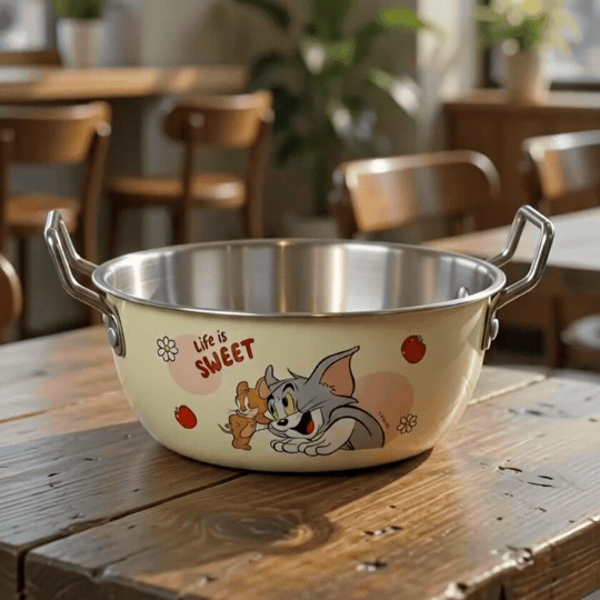 Tom and Jerry Stainless Steel Kadai with Dual Handles | Cute Cartoon Deep Cooking Bowl & Multipurpose Kitchen Pot – Single Piece